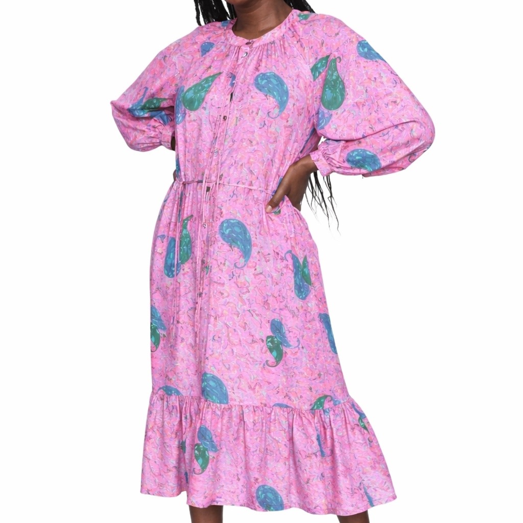 Raquel Allegra Pink Paisley Nomad 100% Silk Dress Size 0